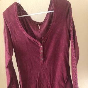 Free People Women’s Knit Sleeve Henley Blouse